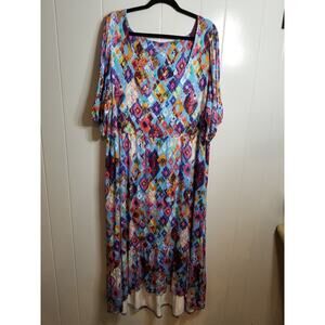 Terra Sky Women's Sz 2X 20/22 Vibrant Tribal Short Balloon Sleeve Jersey knit...